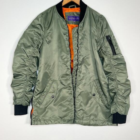 Madden Girl Insulated Bomber Jacket Coat Army Sage Green Orange - Picture 1 of 16